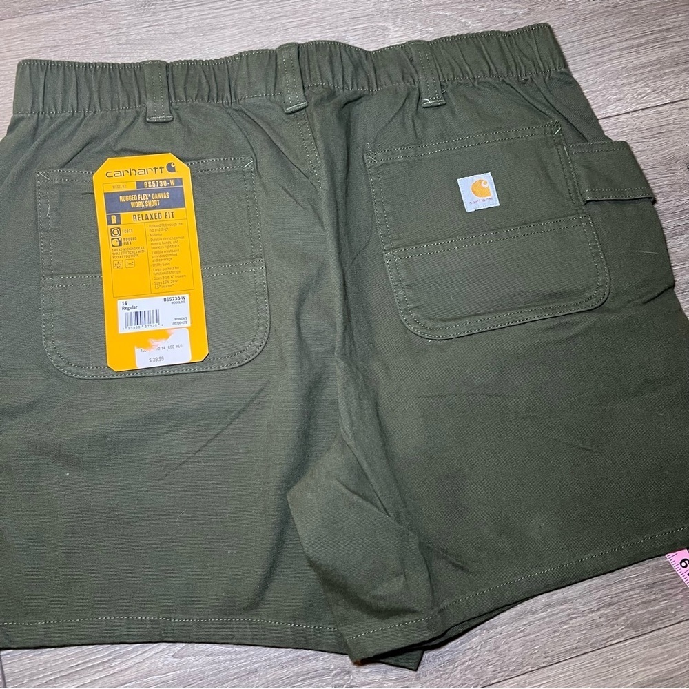 NWT Carhartt Women’s Rugged Flex Canvas Work Short Relaxed Fit Basil - Picture 9 of 15